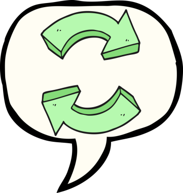 Bir insan tarafından çizilmiş serbest konuşma balonu karikatürü geri dönüşüm okları