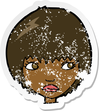 Bir insan tarafından çizilmiş mutsuz bir kız çizgi filmin gerilimli yapıştırması.