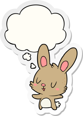 Bir insan tarafından çizilmiş bir çıkartma gibi düşünce balonlu şirin çizgi film tavşanı.