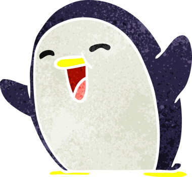 Bir insan tarafından çizilmiş sevimli bir penguenin eski çizgi film çizimi kawaii