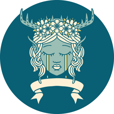 Retro Dövme Tarzı Elf Karakter Yüzü Bir insan tarafından çizilmiş pankartıyla