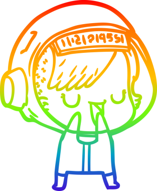 Gökkuşağı gradyan çizgi çizimi bir insan tarafından çizilmiş astronot bir kadın.