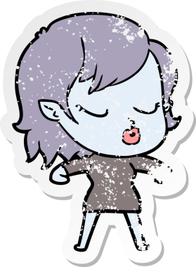 Bir insan tarafından çizilmiş şirin bir vampir kızın sıkıntılı çıkartması.