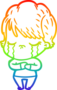 Gökkuşağı gradyan çizimi bir insan tarafından çizilmiş ağlayan bir çizgi kadın çizimi