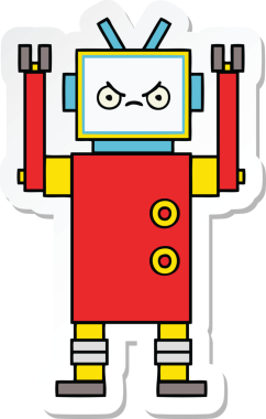 Bir insan tarafından çizilmiş şirin çizgi film robotunun çıkartması.