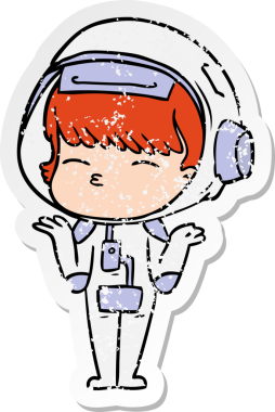 Bir insan tarafından çizilmiş garip bir astronotun sıkıntılı çıkartması.