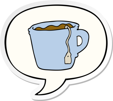 Bir insan tarafından çizilmiş konuşma kabarcığı yapıştırmalı sıcak çay.