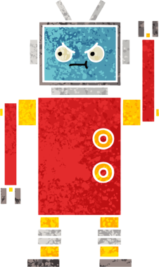 Bir insan tarafından çizilmiş bir robotun retro çizim tarzı karikatürü