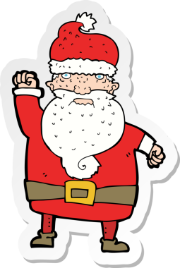 Bir insan tarafından çizilmiş kızgın Noel Baba çizgi filminin çıkartması.