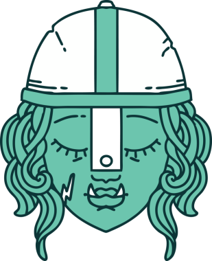 Retro Dövme Biçimli Ork savaşçı yüzü bir insan tarafından çizilmiş