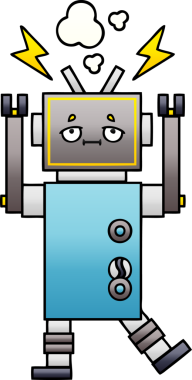 Arızalı bir robotun insan tarafından çizilmiş gölgeli karikatürü