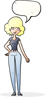 Bir insan tarafından çizilmiş konuşma balonu olan güzel bir kadın.