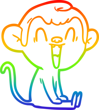 Gökkuşağı gradyan çizgi çizimi bir insan tarafından çizilmiş gülen maymun