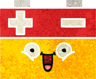 Bir insan tarafından çizilmiş bir araba aküsünün retro çizim tarzı karikatürü