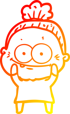 Bir insan tarafından çizilmiş mutlu, yaşlı bir kadının sıcak çizgi çizimi.