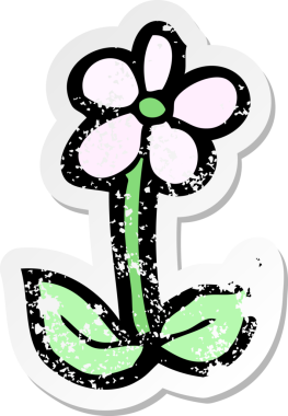 Bir insan tarafından çizilmiş karikatür çiçeğinin gerilmiş yapıştırması.