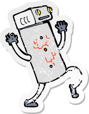 Bir insan tarafından çizilmiş karikatür robotunun gerilmiş yapıştırması.