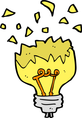 Bir insan tarafından çizilen çizgi film ampulü patladı.