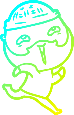 Bir insan tarafından çizilmiş, mutlu, sakallı, çizgi film karakteri.