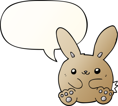 Bir insan tarafından çizilmiş, konuşma baloncuklu çizgi film tavşanı.
