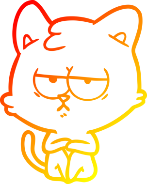 Bir insan tarafından çizilmiş sıkılmış çizgi film kedisinin sıcak çizgi çizgisi.