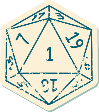 Retro Dövme Biçimi Doğal 1D20 zar bir insan tarafından çizildi