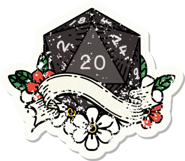 Bir insan tarafından çizilmiş 20 D20 zarının grunge çıkartması.