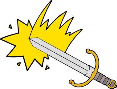 Bir insan tarafından çizilmiş sallanan karikatür kılıcı.