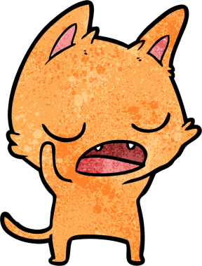 Bir insan tarafından çizilmiş konuşan kedi çizgi filmi.