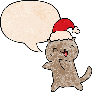 Bir insan tarafından çizilmiş eski moda konuşma baloncuklu şirin çizgi roman kedisi.