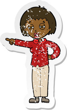 Bir insan tarafından azarlanan karikatürlü bir kadının retro stresli çıkartması.