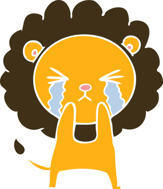 Bir insan tarafından çizilmiş düz renkli karikatür ağlayan aslan