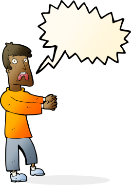 Bir insan tarafından çizilmiş, konuşma balonuyla dehşete düşmüş bir adam.