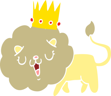 Düz renkli çizgi film aslanı, bir insan tarafından çizilmiş.