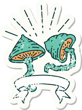 Bir insan tarafından çizilmiş eski bir dövme stili mantar çıkartması.