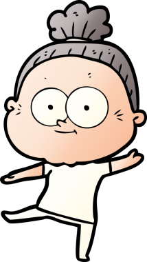 Bir insan tarafından çizilmiş mutlu yaşlı kadın çizgi filmi.