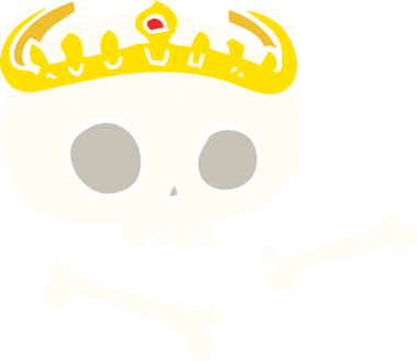 Bir insan tarafından çizilmiş bir taç takan kafatasının düz renk çizimi