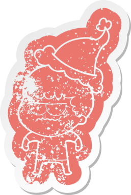 Bir insan tarafından çizilmiş Noel Baba şapkası giyen sinirli bir adamın garip bir karikatürü.