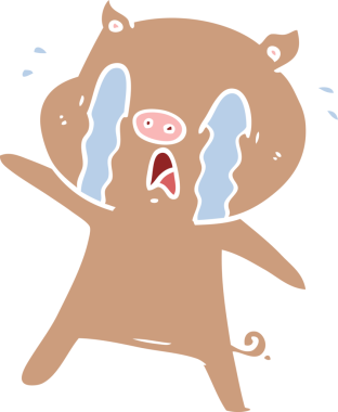 Ağlayan domuz düz renkli çizgi film bir insan tarafından çizildi.