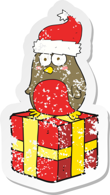 Bir insan tarafından çizilmiş robin çizgi filminin gerilimli retro yapıştırması.