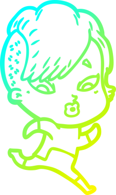 Bir çizgi film çizimi, bir insan tarafından çizilmiş bilimkurgu elbiseli bir kızı şaşırttı.