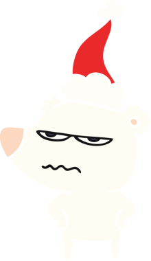 Kızgın ayı kutup eli bir insan tarafından çizilmiş Noel Baba şapkasının düz renk çizimi