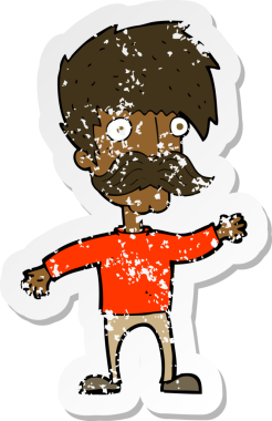 Bir insan tarafından çizilmiş bıyıklı bir karikatürcünün gerilemiş çıkartması.