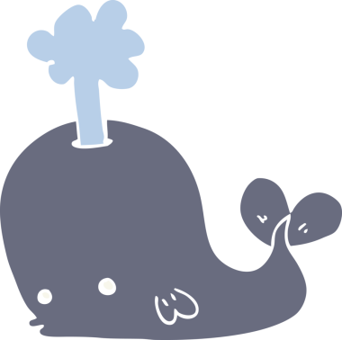 Bir insan tarafından çizilmiş düz renkli çizgi film balinası