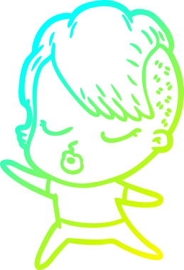 Bir insan tarafından çizilmiş soğuk gradyan çizgi film karakteri güzel hippi kız.