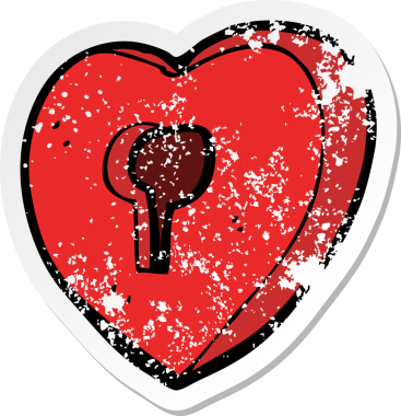 Bir insan tarafından çizilmiş anahtar deliğiyle karikatür bir kalbin gerilmiş çıkartması.