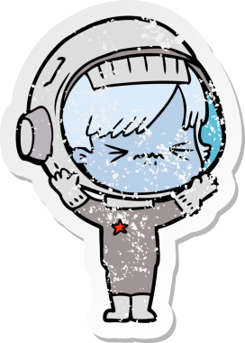 Bir insan tarafından çizilmiş kızgın bir uzay kızının sıkıntılı çıkartması.