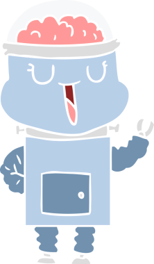 Bir insan tarafından çizilmiş mutlu düz renkli çizgi film robotu