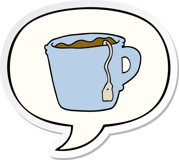 Bir insan tarafından çizilmiş konuşma kabarcığı yapıştırmalı sıcak çay.