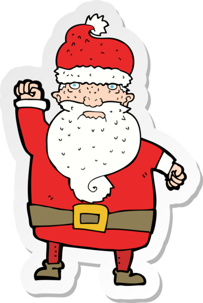 Bir insan tarafından çizilmiş kızgın Noel Baba çizgi filminin çıkartması.